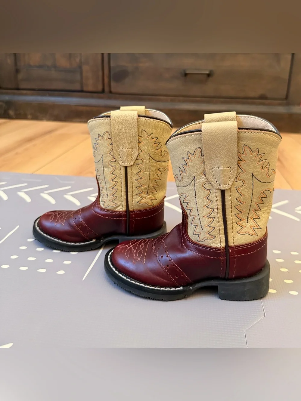 Cody James Toddler Boys Western Roper Cowboy Boots Burgundy Tan Size 4 Toddler